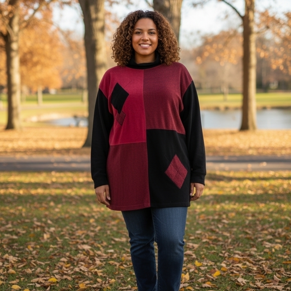 ERIKA III Collection Color Block Patchwork Tunic Top Size 3X